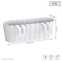 Jardinière de balcon BOARDEE HOOK 4,9L, dimensions (mm) 383x212x130, couleur Blanc
