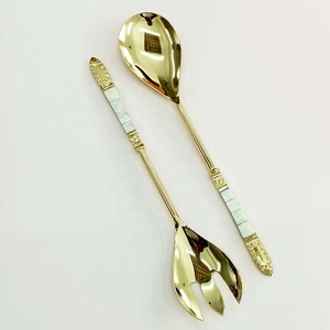 Stainless Steel Portugal Design Salad Server Antique Swirl Silverware Kitchenware Spoon & Fork New MOP Handle Salad Server Set - Product Image 3