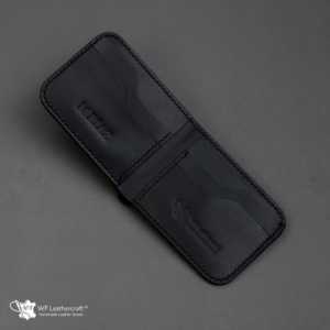 กระเป๋าสตางค์หนังแท้แบบพับได้ รุ่นคลาสสิค หมายเลข 55 ทำมือ พร้อมช่องใส่เงินสดสองช่อง ปิดแบบเปิด ป้องกันการโจรกรรม สีดำ - Product Image 3