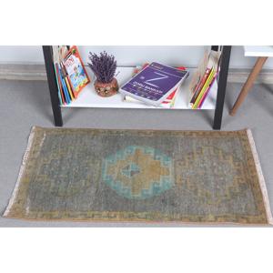 Tapis turc vintage 1,7x3 pieds, tapis en laine à bordures grises - Product Image 1