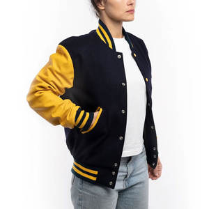 Veste universitaire personnalisée à manches jaunes et noires pour femmes, avec écusson OEM pour le corps court, veste de baseball Lettermen, veste pour femmes - Product Image 3