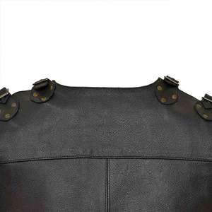 Gilet en cuir véritable pour homme, col en V, style motard, avec poches et boucles en laiton, vêtement d'extérieur pour l'automne - Product Image 5