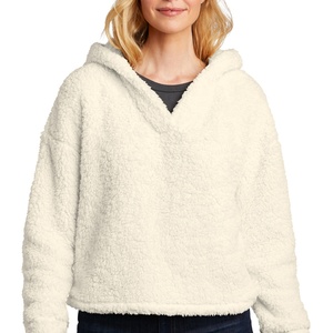 Hoodie personnalisé 100 % polyester blanc pour femme, en polaire Teddy duveteuse, chaud, coupe oversize, style pull court et moelleux, OEM - Product Image 1