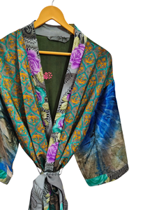 Ropa de mujer Ropa de playa multicolor Ropa de noche Túnica larga, Kimono Sari de seda reciclado vintage indio hecho a mano, - Product Image 3