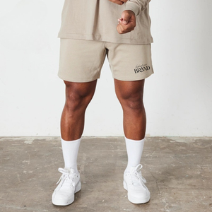 Pantalones cortos de gimnasio de verano con logotipo personalizado para hombre, pantalones cortos deportivos franceses de felpa para hombre, pantalones cortos informales esenciales para el sudor para hombre, atletismo en blanco - Product Image 5