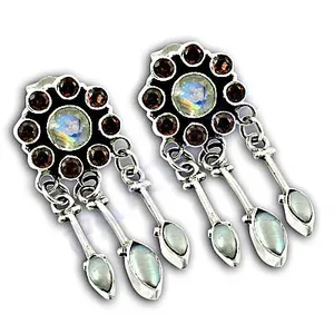 Boucles d'oreilles pendantes vintage pour femmes en argent 925, pendentif en cuivre et laiton avec pierre de lune, cadeau religieux, bijoux avec diamant émeraude - Product Image 3