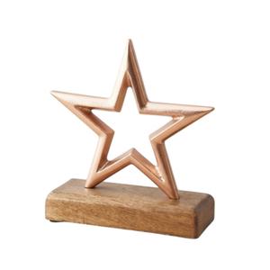 Escultura Creativa de Pino en Metal Color Cobre Rosa con Base de Madera de Mango, Elegante Adorno Navideño para Mesa, Decoración para el Hogar - Product Image 4