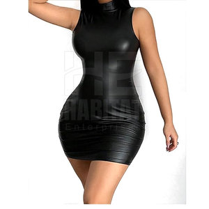 Robe en cuir minimaliste pour femme, robe moulante en cuir pour femme, tenue décontractée élégante au meilleur prix - Product Image 3