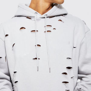 Sweat à capuche personnalisé pour homme, qualité supérieure, hiver, imprimé délavé à l'acide, avec poches, effet vieilli, bords bruts, coupe oversize en polaire - Product Image 4