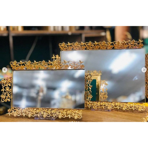 <b>Vintage</b> <b>Gold</b> <b>Mirror</b> Dessert Tray Floral Design Around <b>Mirror</b> Tray Custom Shape And Size At Affordable Price - Product Image 6