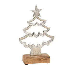 圣诞装饰装饰金属铝桌面圣诞树木质底座用于农舍装饰