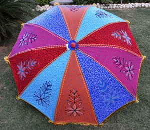 Indian Embroidered Outdoor Large Garden <b>Umbrella</b> Garden <b>Umbrella</b> Sun Parasol Cotton Garden <b>Umbrella</b> with <b>Stand</b> Parasol Home Roof - Product Image 4