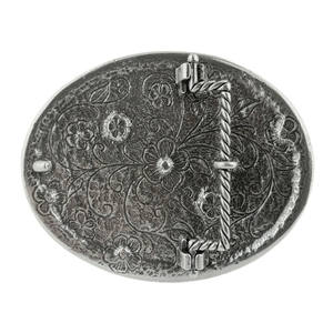 Rhinestone Crystal Belt <b>Buckle</b> Antique Oval Floral Engraved <b>Buckle</b> - Silver-Lt Rose - Product Image 2