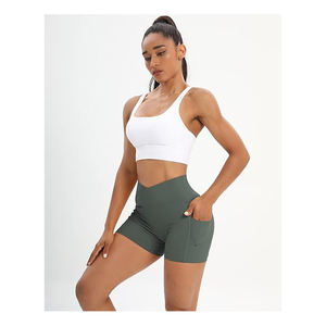 Short de yoga solide de haute qualité pour femme avec poche latérale taille haute pour matériau séchage rapide et conception sans couture - Product Image 5