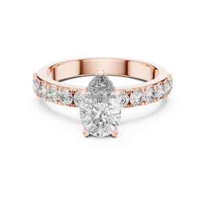 Bague à clous en or rose 14 carats avec diamant de laboratoire en forme de poire et rond pour femmes |   Nouveau diamant cultivé - Product Image 1