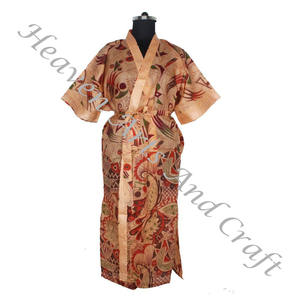 KL014, Kimono de seda bohemio Vintage, Kimono largo bohemio gitano reciclado, Kimono Vintage de seda, batas largas, ropa de dormir para mujer - Product Image 1