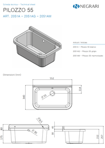 Negrari อ่างล้างจานติดผนังอัจฉริยะเคลือบเงาทำจากเรซิน PP ลายหินอ่อน W55 x D34 x H21ซม. พร้อมชุดระบายน้ำและชุดซ่อมสำหรับซักรีด - Product Image 3