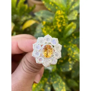 Citrine Moonstone Cocktail <b>Ring</b> 925 Sterling Silver Handmade Statement Gemstone <b>Ring</b> Wholesale Jewelry Supplier - Product Image 2