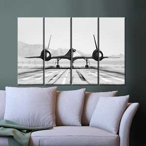 Obra de arte moderna impresa en lienzo: Arte de avión a reacción, escena de aeropuerto, regalo único, 4 piezas: Enmarcado en galería - Product Image 1