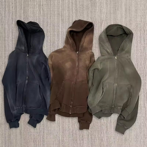 Sweat à capuche zippé imperméable coupe régulière 100 % coton imprimé numérique effet délavé style streetwear personnalisé 2025 - Product Image 3
