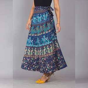 Blue Turquoise Ethnic Print <b>Maxi</b> Skirt Comfortable and Breathable Straight Wrap Skirt Made of Silk Spandex Digital Printed - Product Image 2