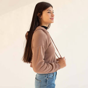 Sudadera Corta con Capucha Extra Grande para Mujer, Diseño Sólido con Logotipo Frontal, Informal, para Otoño e Invierno, Servicio OEM - Product Image 5