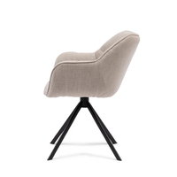 Fauteuil lounge en tissu chenille velours beige pivotant à 360 degrés avec fonctions de dressing et de salle à manger