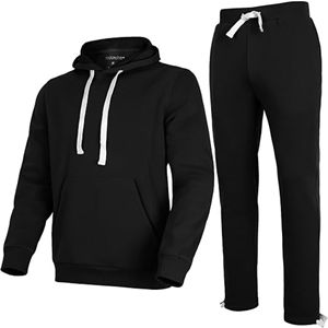 Conjunto Deportivo Informal de Invierno para Hombre, 2 Piezas, Manga Larga, 100% Algodón, Sudadera con Capucha de Felpa, Ropa Exterior Transpirable - Product Image 1