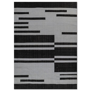 Alfombra de Lana Tejida Plana Indusbar Dwrm-180 Gris Negro, Diseño Geométrico Abstracto Rectangular a Rayas para el Hogar, Alfombra de Yute para Habitación - Product Image 1