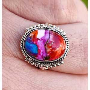 Oyster Copper Turquoise 925 Sterling Silver Handmade Boho <b>Statement</b> <b>Ring</b> for Women Unique Vintage Style Gift - Product Image 4