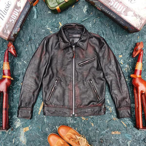 Chaqueta de cuero genuino para hombre Horsehide Slim Green Brown Stone Wash Motorcycle Biker Ropa DE TRABAJO Ropa transpirable Chaquetas para hombres - Product Image 2