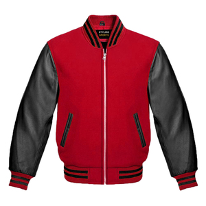 Men's Varsity Letterman <b>Baseball</b> <b>Bomber</b> <b>Jacket</b> Light Fabric with Hooded Collar for Winter with Leather Sleeves and Wool - Product Image 3