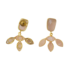 Pendientes de Cuarzo Rosa Hechos a Mano con Engaste de Bisel, Joyería de Latón Chapado en Oro de 18K, con Forma de Flor y Piedra Natural, para Compromiso - Product Image 2