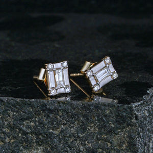 ของแข็ง4พันทองที่ทำด้วยมือผลักดันกลับมินิมอลสตั๊ดต่างหูเครื่องประดับเพชรของขวัญสำหรับเธอ8X10มิลลิเมตร - Product Image 1