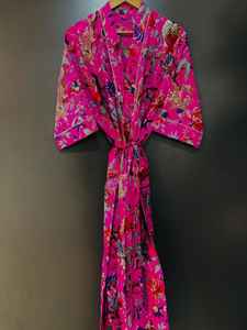 Block Print Cotton Kimono <b>Robe</b> <b>Bridesmaid</b> Dressing Gown Lightweight Summer Nightwear One Size - Product Image 2