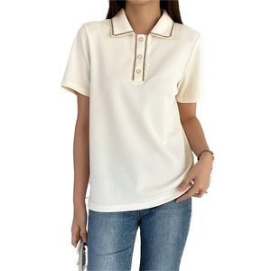 OEM mujeres liso algodón botón Up Polo camisetas para las mujeres Logotipo de diseño personalizado mujeres transpirable Color sólido Casual Polo camisa - Product Image 1