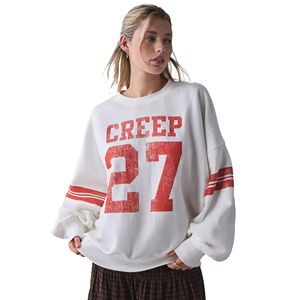 Sweat-shirt oversize à col rond en coton 100% pour femme, imprimé numérique, logo sur le devant, épaules tombantes, pour l'hiver - Product Image 1