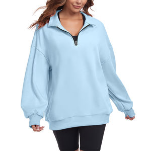 Wholesale Custom Embroidery Logo Fleece Lined Blank Plain Stand Collar <b>Pullover</b> Cotton Half Zip Sweatshirt <b>Women</b> - Product Image 5