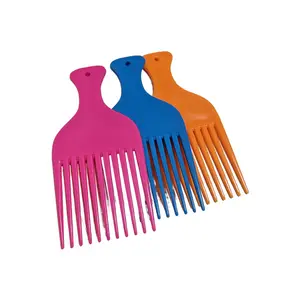 2024 Manufacture Salon Barber Amber Custom Logo Plastic Printing Hair Pick Afro Comb