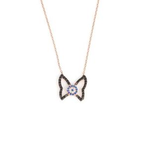 Collier Papillon Œil Turc en Argent Sterling 925, Chaînes Plaqué Or Tendance avec Pierres Roses, Blanches, Noires et Bleues – Idéal pour Cadeau et Fiançailles - Product Image 1
