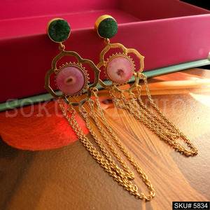 Pendientes de diseño llamativo colgantes y gota de piedras preciosas chapadas en oro SKU5834 para accesorios de moda - Product Image 2