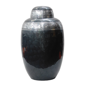 Urnas de cremación para adultos de aluminio con hermoso grabado de Peltre y urnas funerarias de metal con acabado de esmalte negro azul - Product Image 4