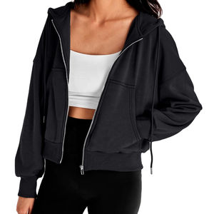 High Quality <b>Women</b> Winter Thick <b>Thermal</b> Lightweight Fleece Unlined Cropped Running Hoodie Cotton Original Design Eco-friendly - Product Image 3