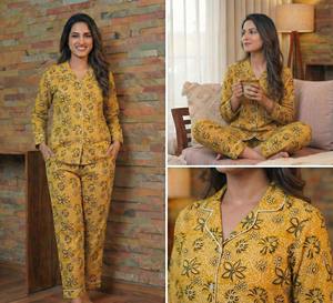 Nouveauté Sexy Simple Pyjama d'été en coton 100% imprimé à la main, doux, léger, confortable, réversible pour femmes - Product Image 2