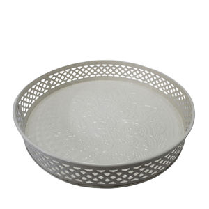 Juego de 2 bandejas redondas decorativas, bandeja grande de hierro, color blanco, aspecto moderno, mayorista de fábrica hecho a mano, bandeja para servir alimentos - Product Image 1