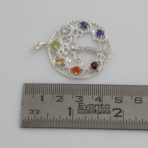 Sterling Silver <b>Chakra</b> Pendant Tree of Life 7 Stone Healing Pendant Minimalist <b>Jewelry</b> Gift for Her - Product Image 3