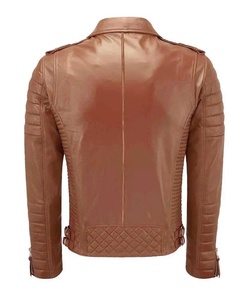 <b>Men's</b> Purple Genuine Leather Slim Fit Turn-down Collar Zipper Closure Quilted Shoulder Regular Sleeve Winter Style Waterproof - Product Image 6
