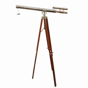 航海复古黄铜双筒三脚架望远镜，带木制支架天文望远镜，带天然木制三脚架
