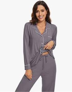 Femmes à manches longues 100% soie tissé pyjamas ensemble col en v boutonné vêtements de détente XS-XXL demoiselle d'honneur vêtements de nuit - Product Image 3