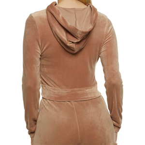 Ensemble de survêtement 2 pièces pour femmes, taille plus, hiver, haut court à manches courtes en velours sexy avec fermeture éclair, short moulant au-dessus du genou, 2026 - Product Image 2